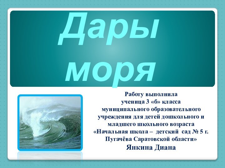 Дары моряРаботу выполнилаученица 3 «б» класса муниципального образовательного учреждения для детей дошкольного