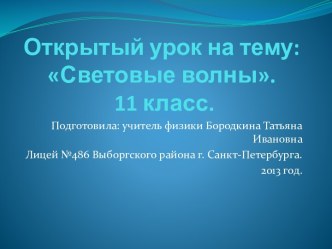 Световые волны 11 класс