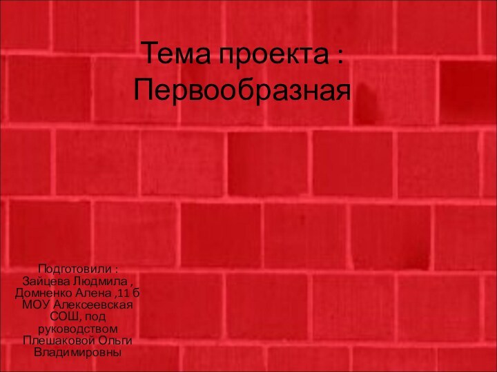 Тема проекта : Первообразная Подготовили : Зайцева Людмила , Домненко Алена ,11