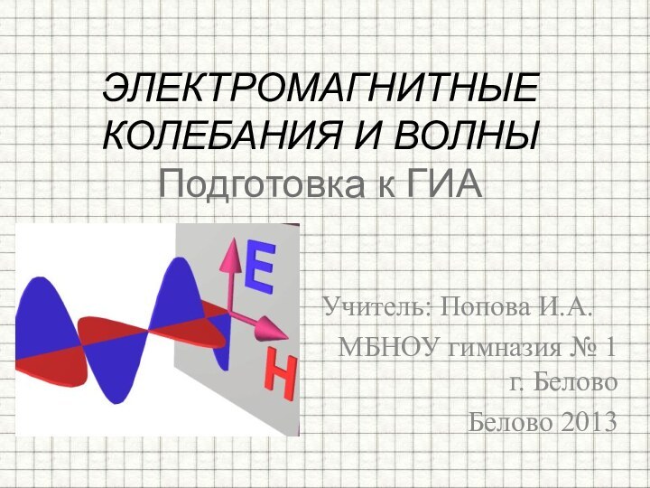 Учитель: Попова И.А.МБНОУ гимназия № 1 г. БеловоБелово 2013ЭЛЕКТРОМАГНИТНЫЕ КОЛЕБАНИЯ И ВОЛНЫ  Подготовка к ГИА