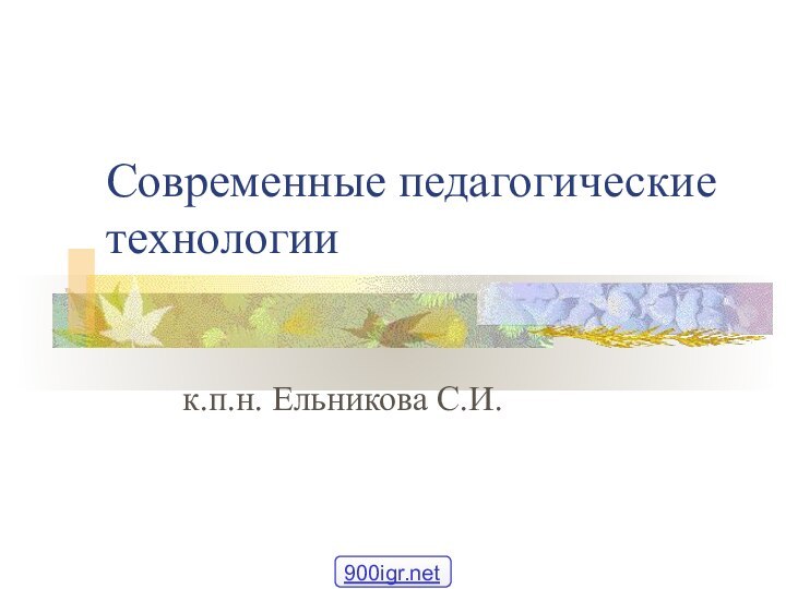 Современные педагогические технологиик.п.н. Ельникова С.И.