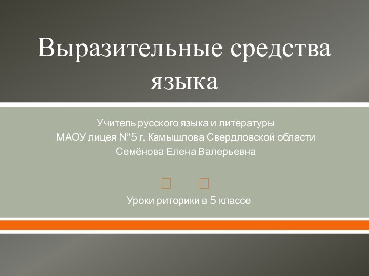 Выразительные средства языкаУчитель русского языка и литературыМАОУ лицея №5 г. Камышлова Свердловской