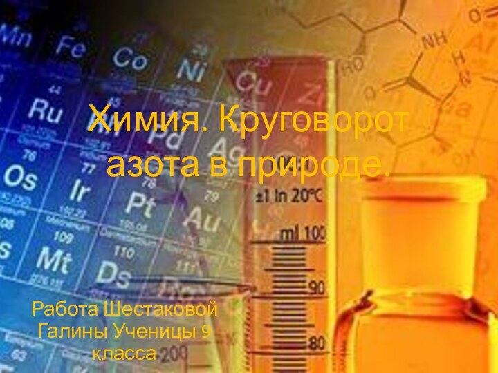 Химия. Круговорот азота в природе.Работа Шестаковой Галины Ученицы 9 класса 2015