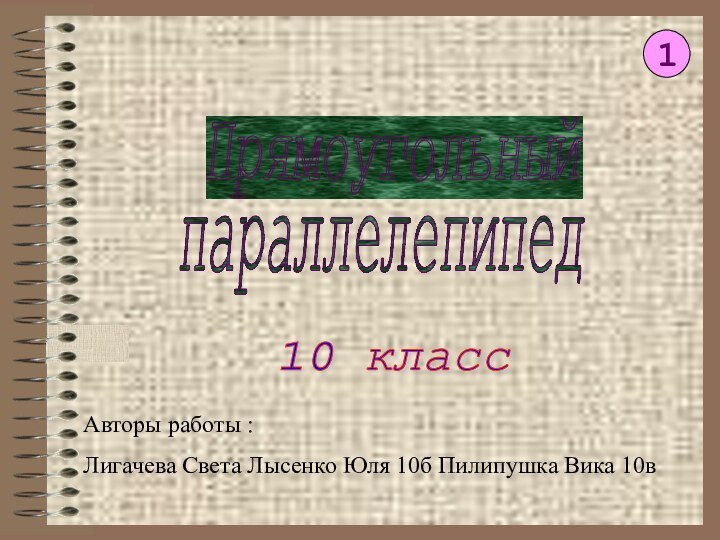 Прямоугольный параллелепипед10 класс 1Авторы работы :Лигачева Света Лысенко Юля 10б Пилипушка Вика 10в