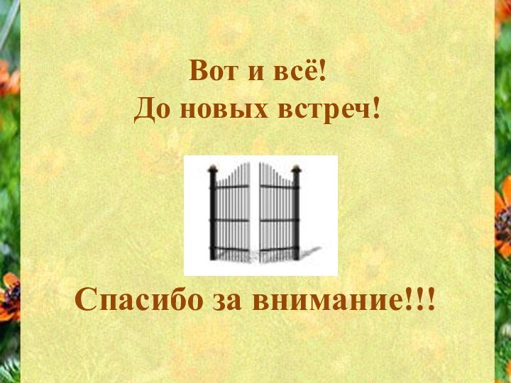 Вот и всё! До новых встреч!Спасибо за внимание!!!