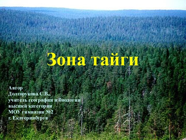 Зона тайгиАвторДолгорукова С.В.,учитель географии и биологиивысшей категорииМОУ гимназия №2г. Екатеринбурга