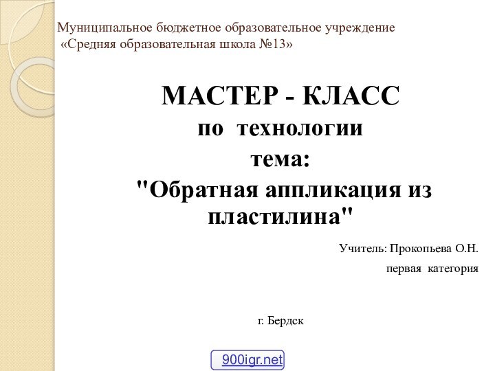 Муниципальное бюджетное образовательное учреждение   «Средняя образовательная школа №13» МАСТЕР -