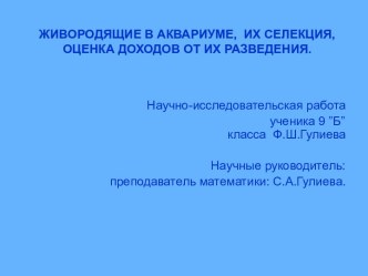 ЖИВОРОДЯЩИЕ В АКВАРИУМЕ, ИХ СЕЛЕКЦИЯ, ОЦЕНКА ДОХОДОВ ОТ ИХ РАЗВЕДЕНИЯ