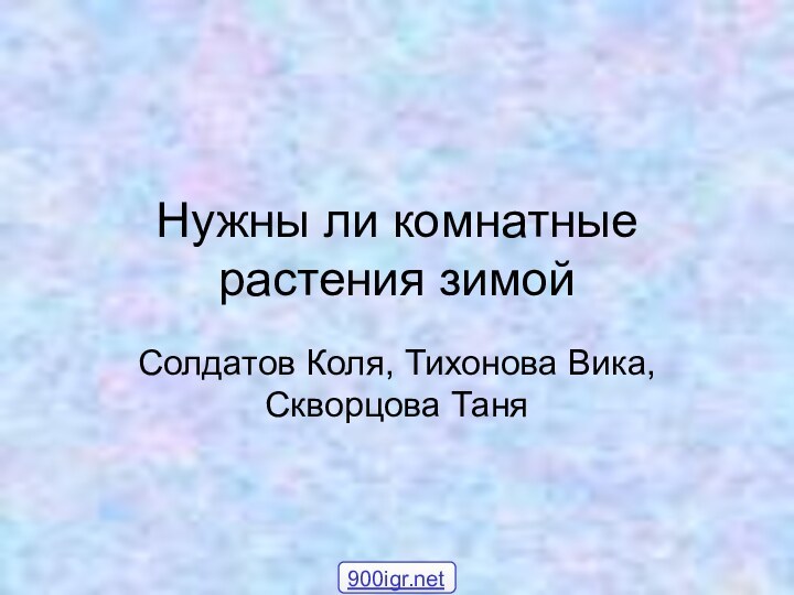 Нужны ли комнатные растения зимойСолдатов Коля, Тихонова Вика, Скворцова Таня