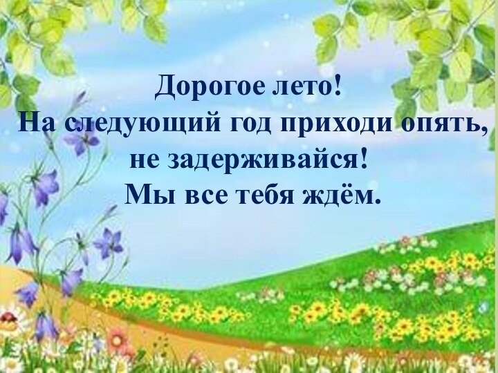 Дорогое лето! На следующий год приходи опять, не задерживайся! Мы все тебя ждём.