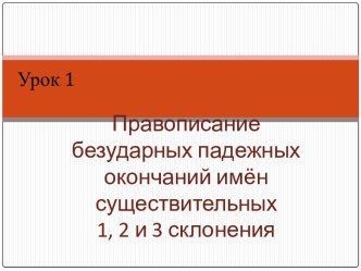 Правописание безударных падежных окончаний имён существительных 1, 2 и 3 склонения