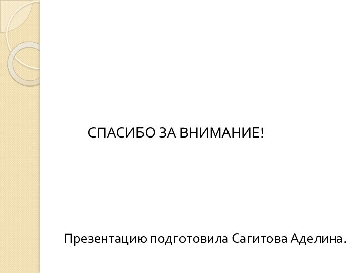 СПАСИБО ЗА ВНИМАНИЕ!Презентацию подготовила Сагитова Аделина.