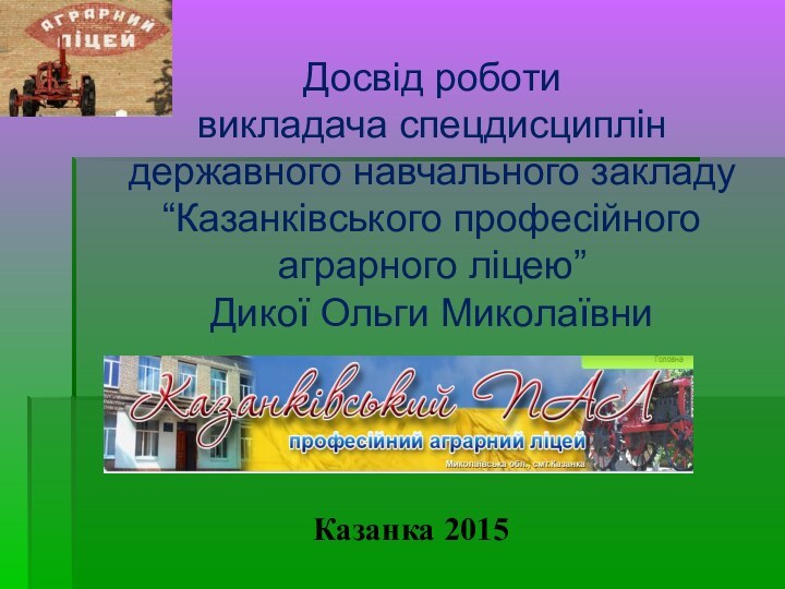 Казанка 2015 Досвід роботи викладача спецдисциплін  державного навчального закладу “Казанківського