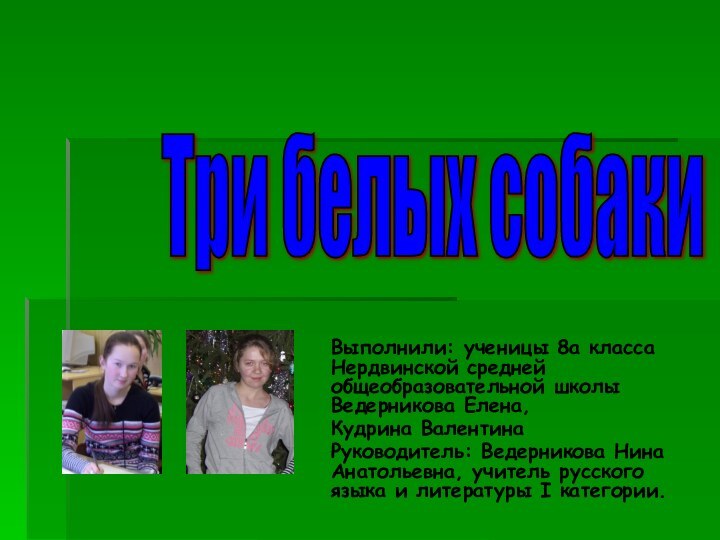 Выполнили: ученицы 8а класса Нердвинской средней общеобразовательной школы Ведерникова Елена, Кудрина ВалентинаРуководитель: