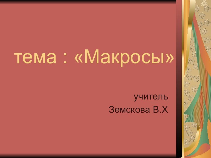 тема : «Макросы»учитель Земскова В.Х