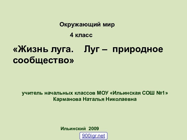 Ильинский 2009учитель начальных классов МОУ «Ильинская СОШ №1»Карманова Наталья Николаевна