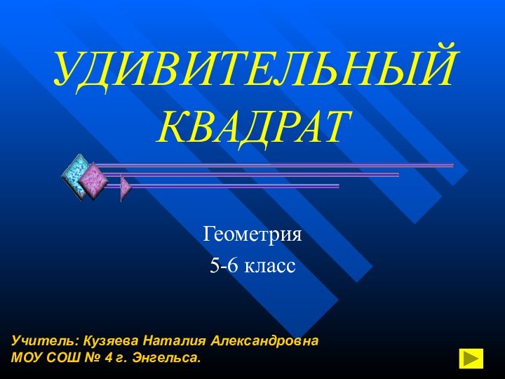 УДИВИТЕЛЬНЫЙ КВАДРАТГеометрия5-6 классУчитель: Кузяева Наталия Александровна МОУ СОШ № 4 г. Энгельса.