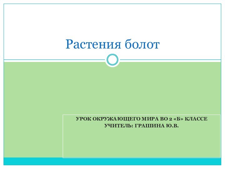 УРОК ОКРУЖАЮЩЕГО МИРА ВО 2 «Б» КЛАССЕУЧИТЕЛЬ: ГРАШИНА Ю.В.Растения болот