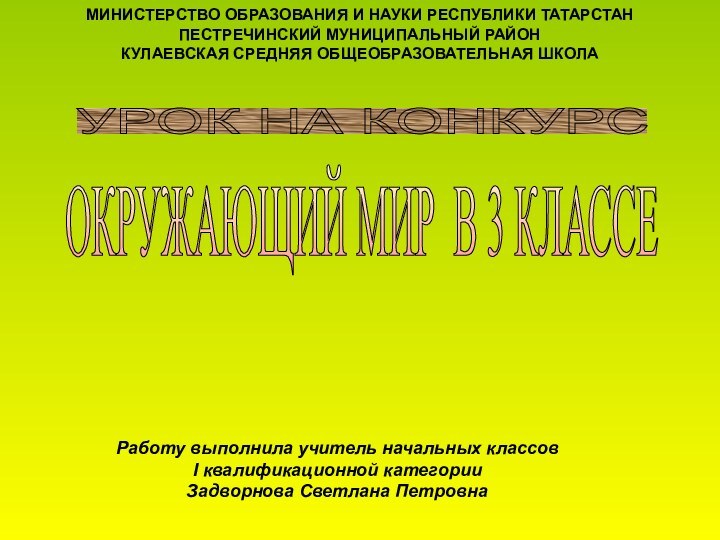 МИНИСТЕРСТВО ОБРАЗОВАНИЯ И НАУКИ РЕСПУБЛИКИ ТАТАРСТАН ПЕСТРЕЧИНСКИЙ МУНИЦИПАЛЬНЫЙ РАЙОН КУЛАЕВСКАЯ СРЕДНЯЯ ОБЩЕОБРАЗОВАТЕЛЬНАЯ