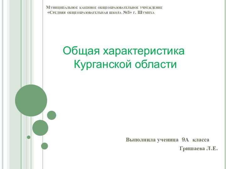 Муниципальное казенное общеобразовательное учреждение   «Средняя общеобразовательная школа №3» г. Шумиха