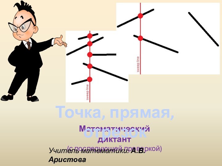 Математический диктант(с последующей проверкой)Учитель математики: А.В. АристоваТочка, прямая, отрезок