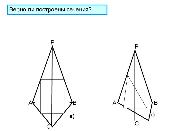 ABCPPABCВерно ли построены сечения?в)г)