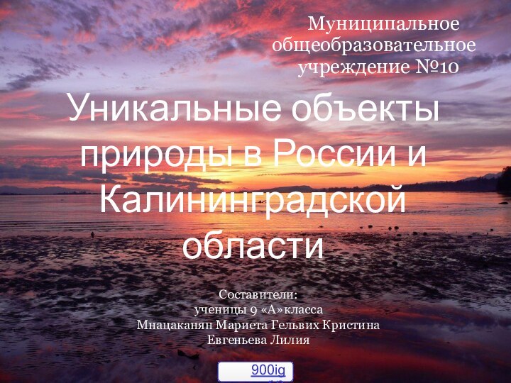 Уникальные объекты природы в России и Калининградской области  Муниципальное