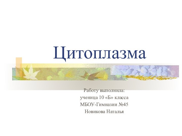 ЦитоплазмаРаботу выполнила:ученица 10 «Б» классаМБОУ-Гимназии №45Новикова Наталья