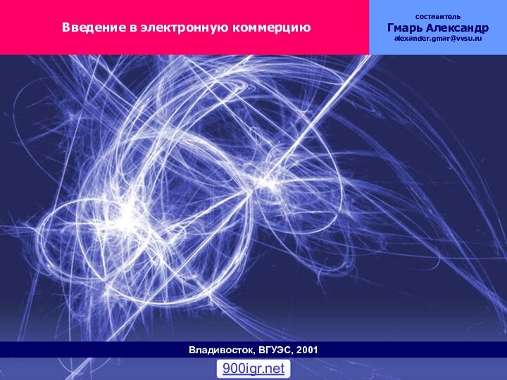 Введение в электронную коммерциюсоставитель Гмарь Александр alexander.gmar@vvsu.ruВладивосток, ВГУЭС, 2001