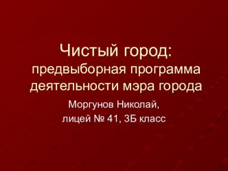 Чистый город: предвыборная программа деятельности мэра города