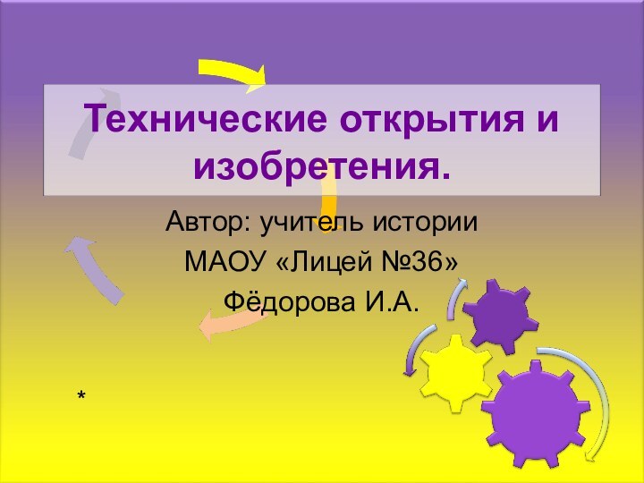 Технические открытия и изобретения.Автор: учитель истории МАОУ «Лицей №36» Фёдорова И.А.*