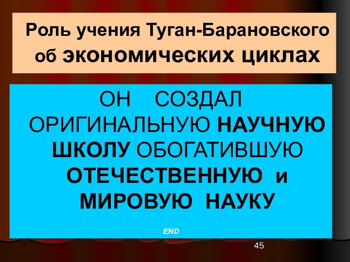 Роль учения Туган-Барановского    об экономических циклах ОН  СОЗДАЛ