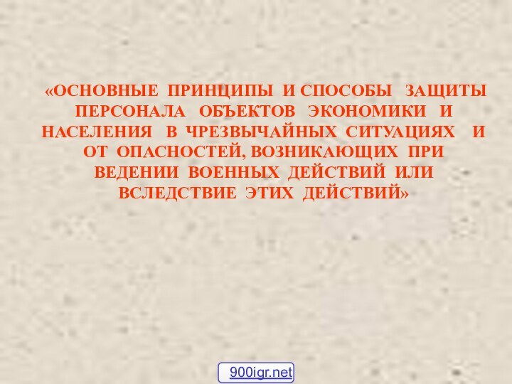 «ОСНОВНЫЕ ПРИНЦИПЫ И СПОСОБЫ  ЗАЩИТЫ  ПЕРСОНАЛА  ОБЪЕКТОВ