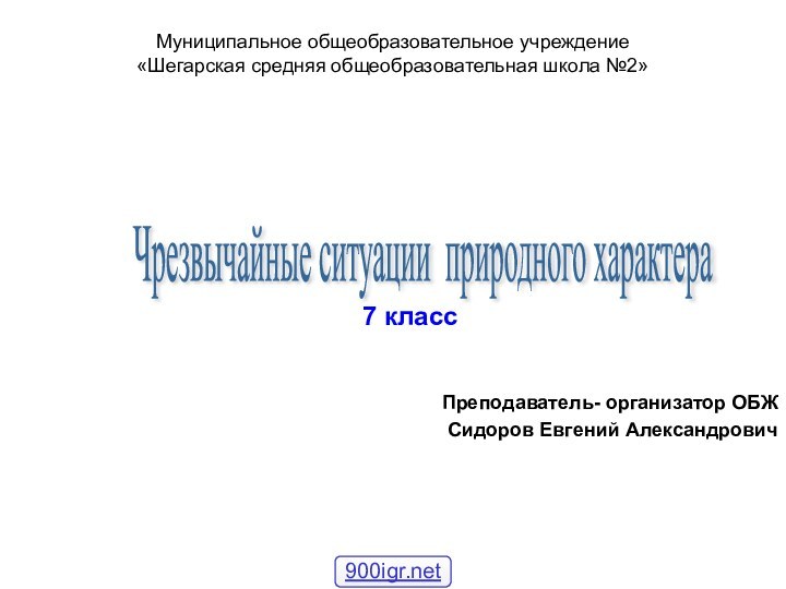 Муниципальное общеобразовательное учреждение «Шегарская средняя общеобразовательная школа №2»   7 классПреподаватель-