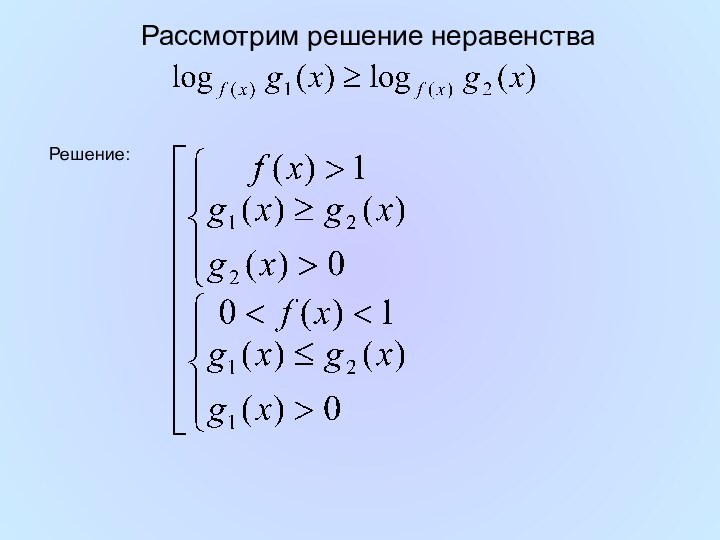 Рассмотрим решение неравенстваРешение: