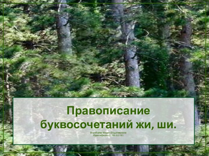 Правописание буквосочетаний жи, ши.  Воробьёва Мария Владимировна Идентификатор: