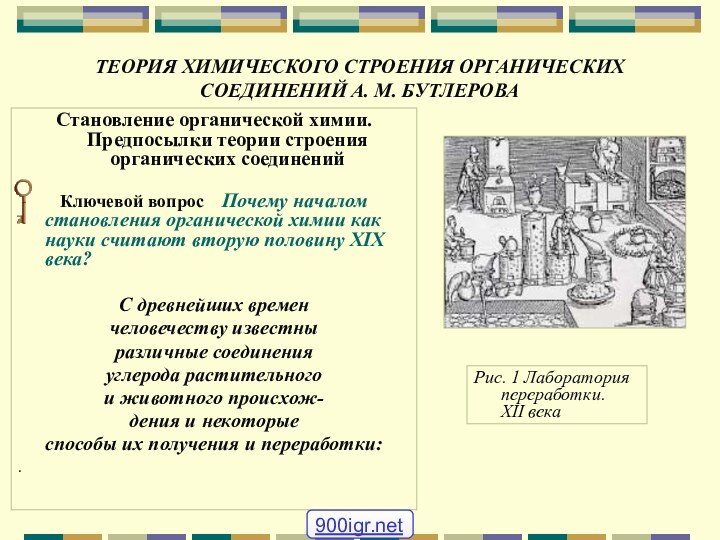 ТЕОРИЯ ХИМИЧЕСКОГО СТРОЕНИЯ ОРГАНИЧЕСКИХ СОЕДИНЕНИЙ А. М. БУТЛЕРОВАСтановление органической химии. Предпосылки теории