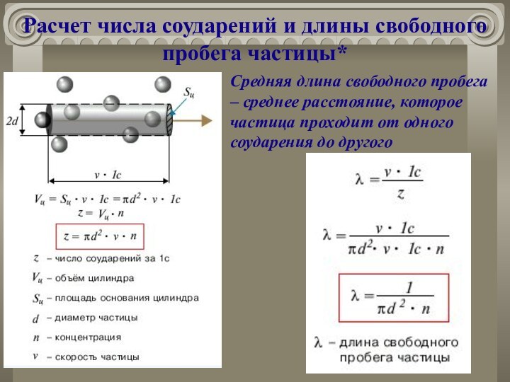 Расчет числа соударений и длины свободного пробега частицы*Средняя длина свободного пробега –