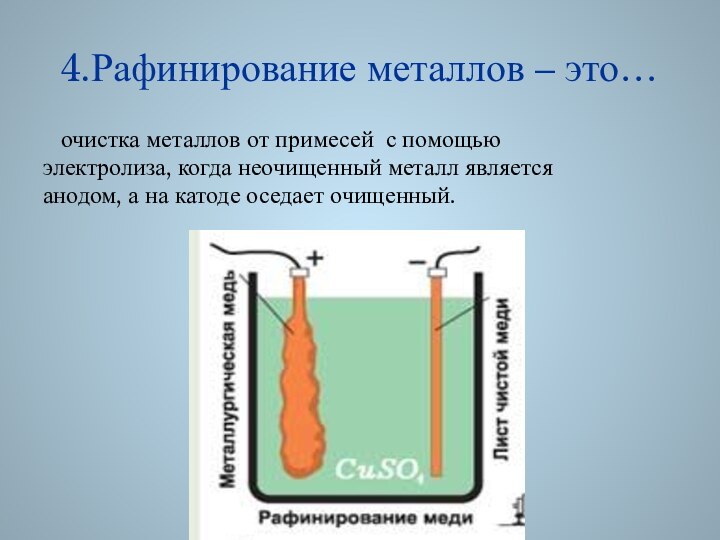 © Акимцева А.С. 20084.Рафинирование металлов – это…  очистка металлов от примесей