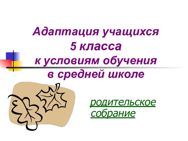 Адаптация учащихся 5 класса  к условиям обучения  в средней школе   родительское собрание