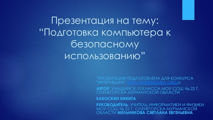 Презентация на тему: “Подготовка компьютера к безопасному использованию”