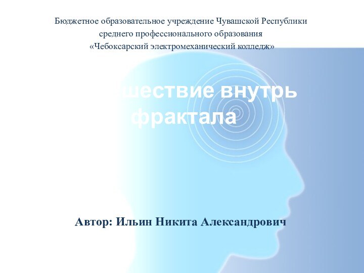 Путешествие внутрь фракталаАвтор: Ильин Никита АлександровичБюджетное образовательное учреждение Чувашской Республикисреднего профессионального образования «Чебоксарский электромеханический колледж»