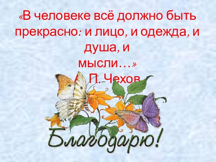 «В человеке всё должно быть прекрасно: и лицо, и одежда, и душа, и  мысли…»А. П. Чехов