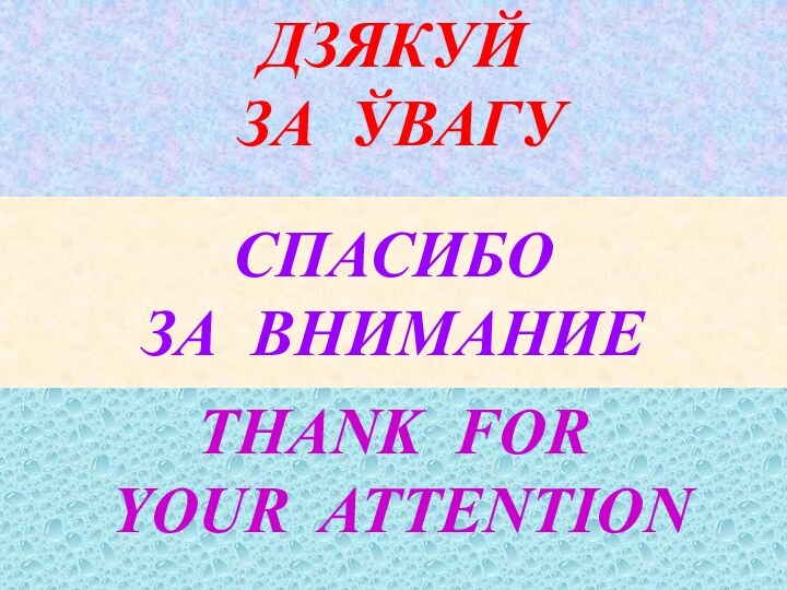 ДЗЯКУЙ ЗА ЎВАГУTHANK FOR YOUR ATTENTIONСПАСИБО ЗА ВНИМАНИЕ