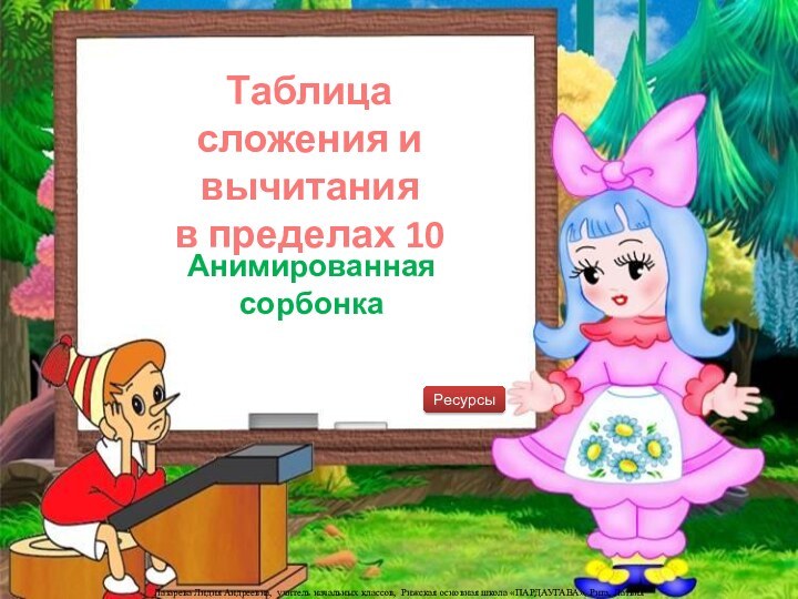 Таблица сложения и вычитанияв пределах 10Анимированная сорбонкаРесурсы