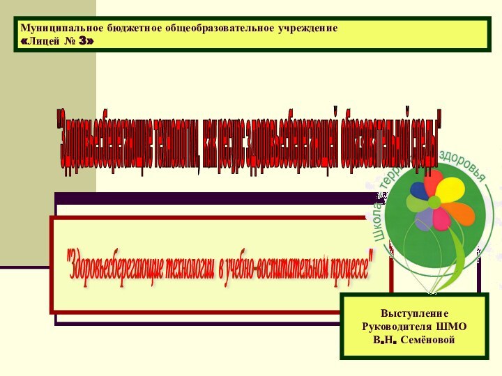 ВыступлениеРуководителя ШМОВ.Н. СемёновойМуниципальное бюджетное общеобразовательное учреждение «Лицей № 3»