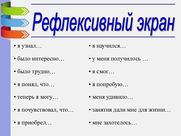 я узнал… было интересно… было трудно… я понял, что… теперь я