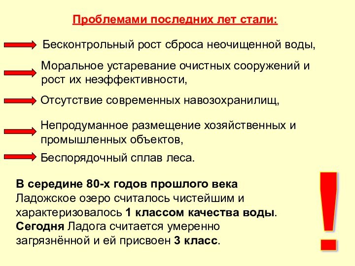 Проблемами последних лет стали: Беспорядочный сплав леса.В середине 80-х годов прошлого века