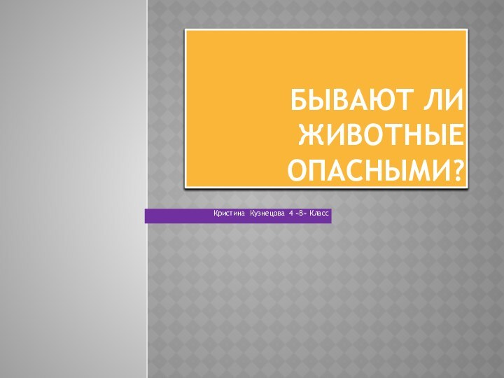 Бывают ли животные опасными?Кристина Кузнецова 4 «В» Класс