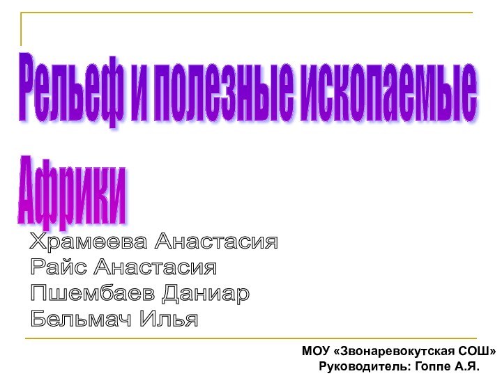 Рельеф и полезные ископаемые  АфрикиХрамеева Анастасия  Райс Анастасия  Пшембаев